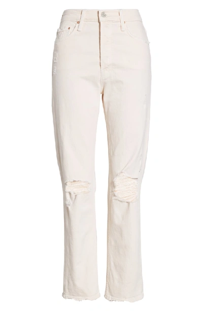 Shop Mother The Tomcat Chew Ripped Crop High Waist Jeans In Peach