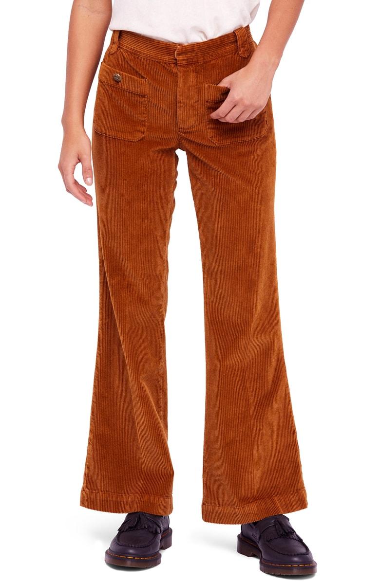 Free People Flare Leg Corduroy Pants In Mustard Modesens