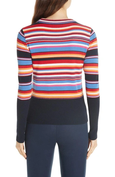 Shop Tory Burch Kit Stripe Scoop Neck Sweater In Tory Nay