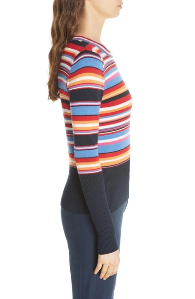 Shop Tory Burch Kit Stripe Scoop Neck Sweater In Tory Nay