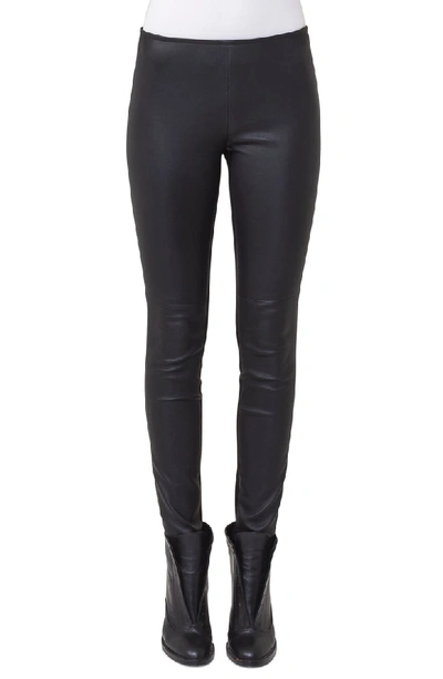 Shop Akris Punto Lambskin Leather & Knit Pants In Black