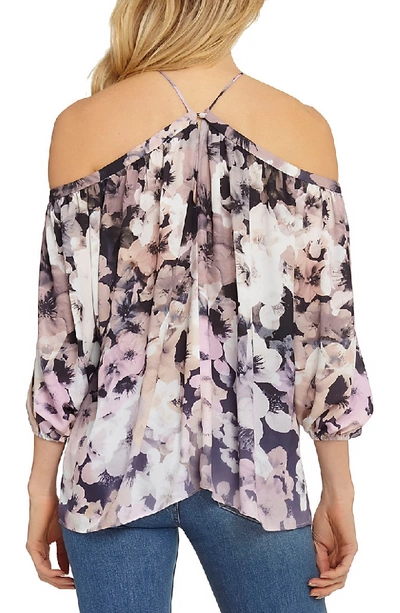 Shop 1.state Off The Shoulder Sheer Chiffon Blouse In Black/ Neutral Multi