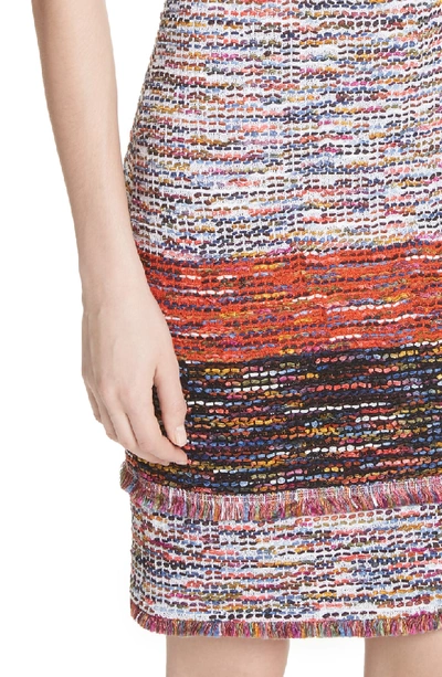 Shop St John Vertical Fringe Multi Tweed Knit Dress In Sienna Multi