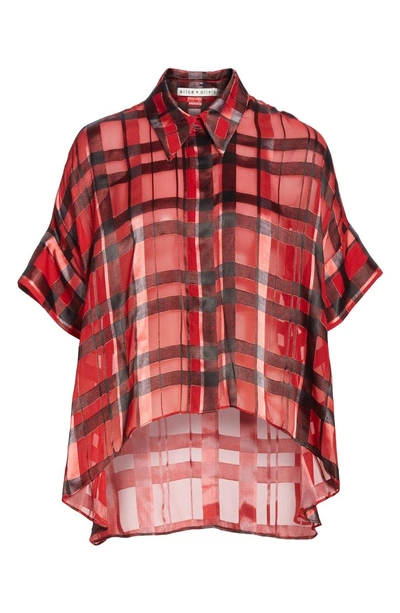 Shop Alice And Olivia Edyth Plaid Shirt In Windowpane Plaid-ruby