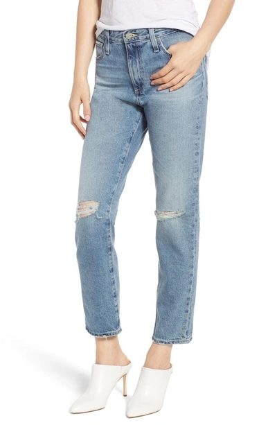 Shop Ag The Isabelle Ripped High Waist Ankle Straight Leg Jeans In 24y Hysteric Destruct