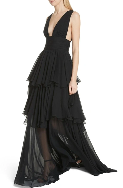 Shop Caroline Constas Paros Tiered Silk Gown In Black
