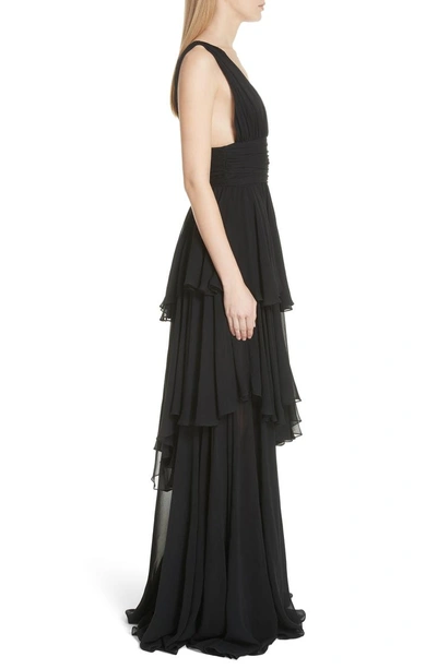 Shop Caroline Constas Paros Tiered Silk Gown In Black
