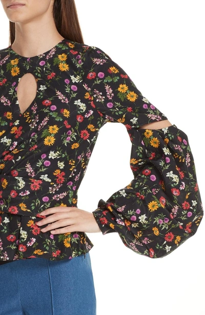 Shop Hellessy Celeste Silk & Cotton Cutout Blouse In Black Floral