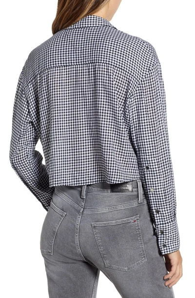 Shop Tommy Jeans Crop Gingham Shirt In Tommy Black / Bright White
