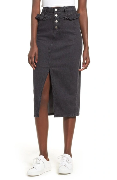 Shop The Fifth Label Subject Ruffle Waist Denim Midi Skirt In Washed Black