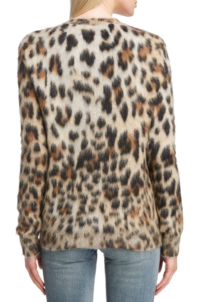 Shop Saint Laurent Leopard Pattern Mohair Sweater In Beige/ Noir/ Marron