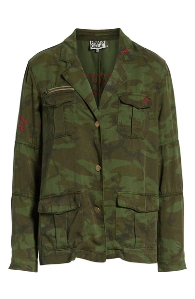 Shop Pam & Gela Contrast Cuff Camo Jacket In Army Camo