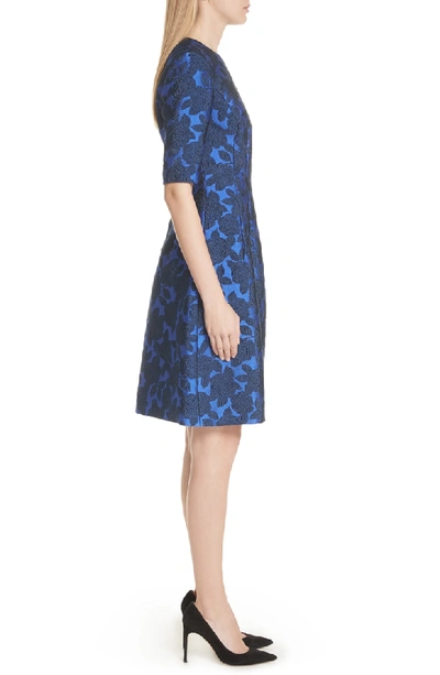 Shop Lela Rose Holly Jacquard Fit & Flare Dress In Cobalt