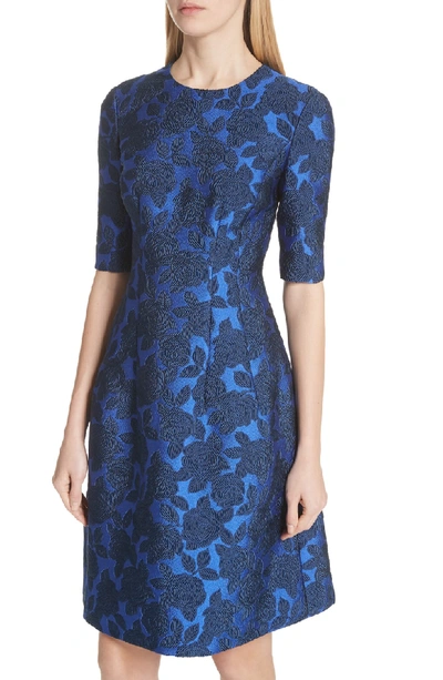 Shop Lela Rose Holly Jacquard Fit & Flare Dress In Cobalt