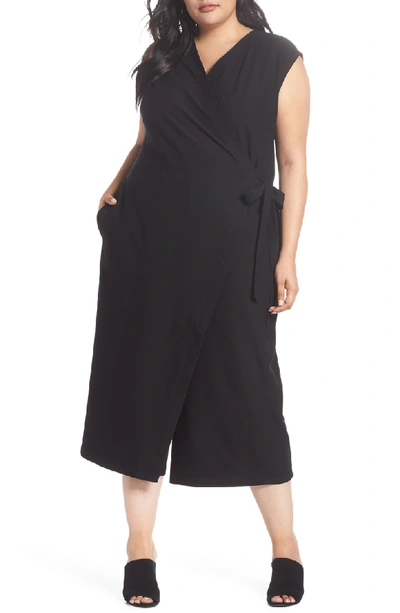 Shop Eileen Fisher Wrap Crop Wide Leg Jumpsuit In Black