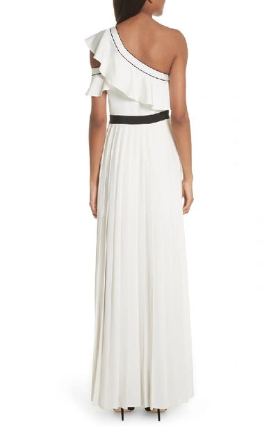 Shop Self-portrait Ruffle Trim One Shoulder Gown In White