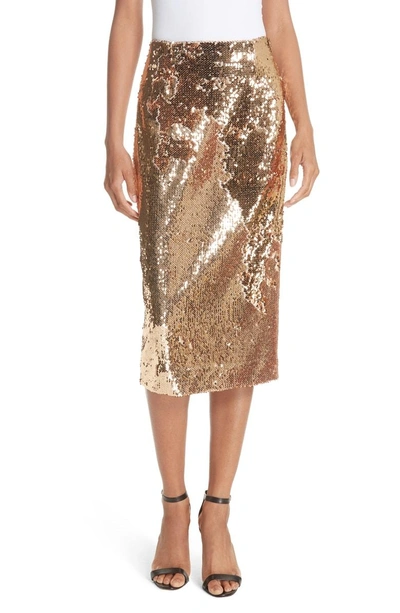 Shop Milly Jamie Sequin Midi Skirt In Gold