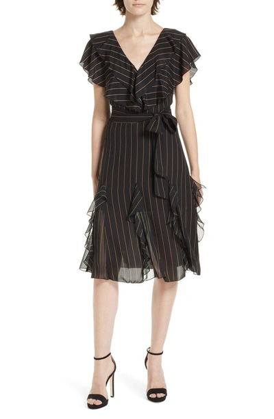Shop Alice And Olivia Tessa Ruffle Godet Stripe Dress In Pinstripe