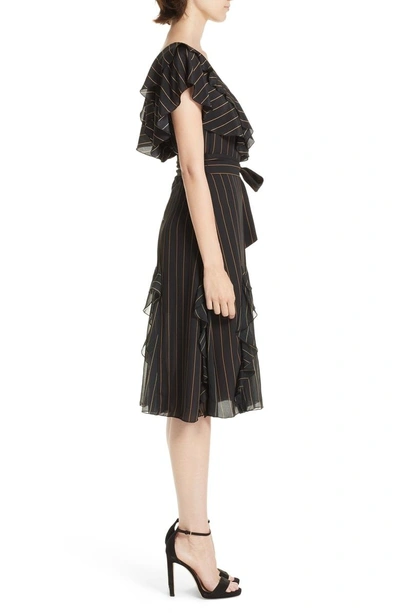 Shop Alice And Olivia Tessa Ruffle Godet Stripe Dress In Pinstripe