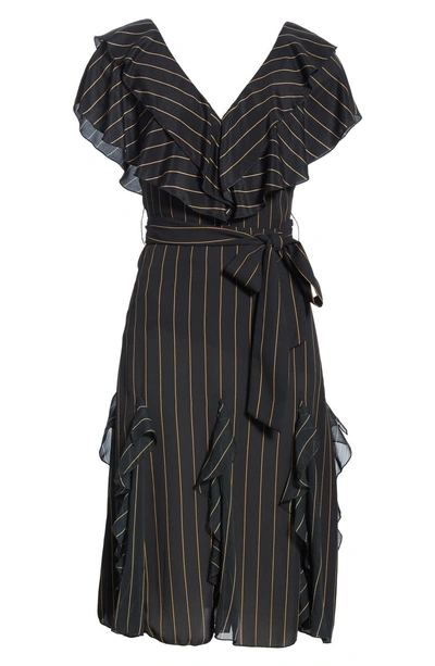 Shop Alice And Olivia Tessa Ruffle Godet Stripe Dress In Pinstripe