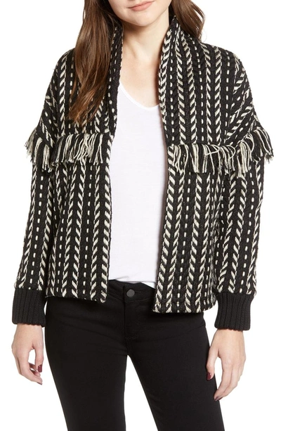 Shop Cupcakes And Cashmere Genesis Textured Fringe Jacket In Black