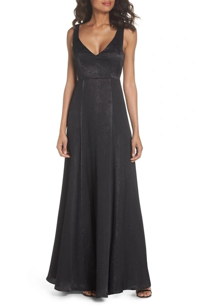 Shop Show Me Your Mumu Jen V-neck Gown In Black Sheen