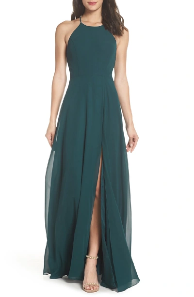 Shop Jenny Yoo Kayla A-line Halter Gown In Caspian Sea