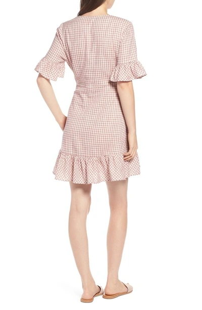 Shop Moon River Gingham Ruffle Sleeve Wrap Dress In Wine Gingham