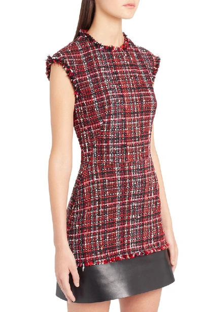 Shop Alexander Mcqueen Leather Trim Tweed Minidress In Black Mix