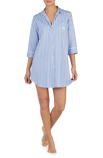 Shop Lauren Ralph Lauren Cotton Sleep Shirt In Multi Stripe
