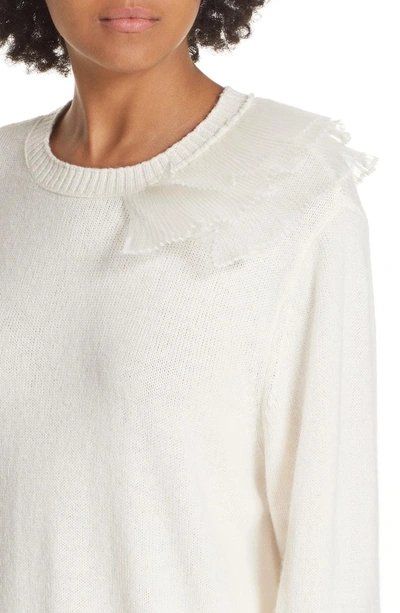 Shop Clu Asymmetric Ruffle Trim Sweater In Ivory