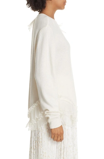Shop Clu Asymmetric Ruffle Trim Sweater In Ivory
