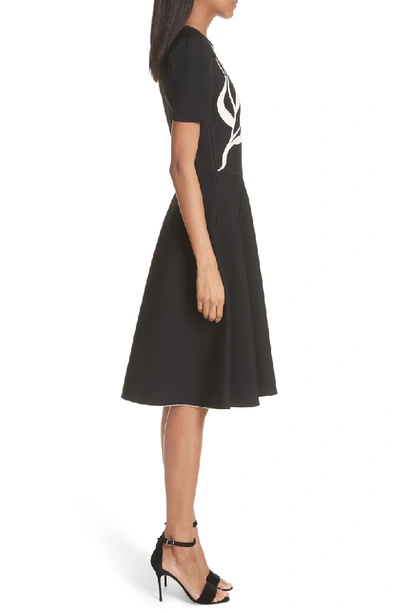 Shop Carolina Herrera Floral Detail Knit Fit & Flare Dress In Black/ White