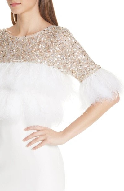 Shop Badgley Mischka Feather Cocktail Dress In Light Ivory