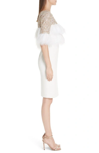 Shop Badgley Mischka Feather Cocktail Dress In Light Ivory