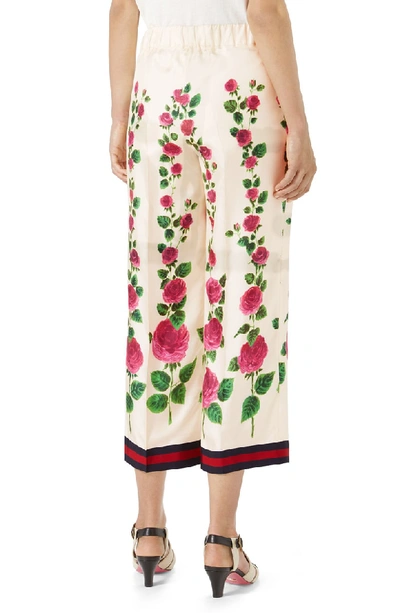 Gucci Rose Garden Print Silk Pajama Pants in Pink