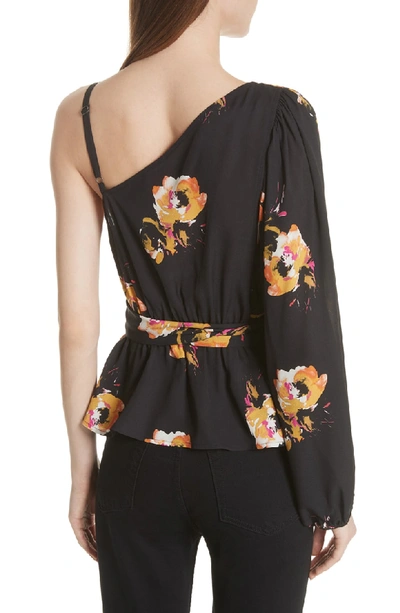 Shop A.l.c Mikalene Floral Print Silk One-shoulder Top In Black/ Saffron