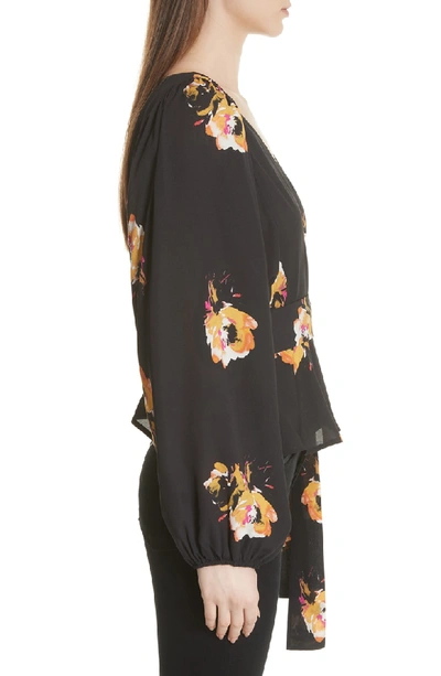 Shop A.l.c Mikalene Floral Print Silk One-shoulder Top In Black/ Saffron