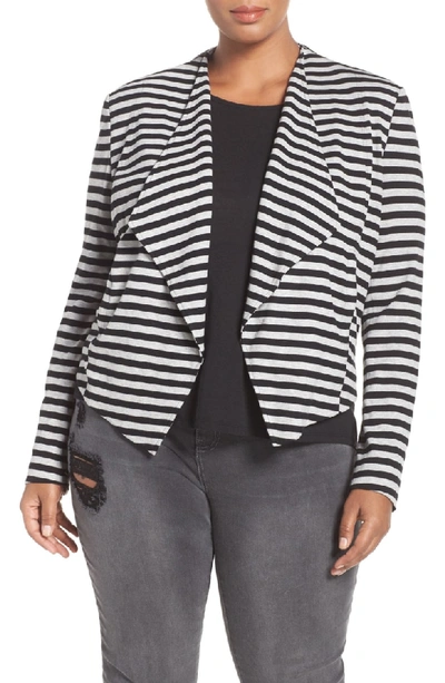 Shop Tart 'veronicka' Stripe Knit Open Front Jacket In Black/ Heather Grey Stripe