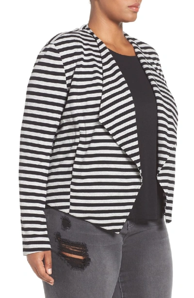 Shop Tart 'veronicka' Stripe Knit Open Front Jacket In Black/ Heather Grey Stripe