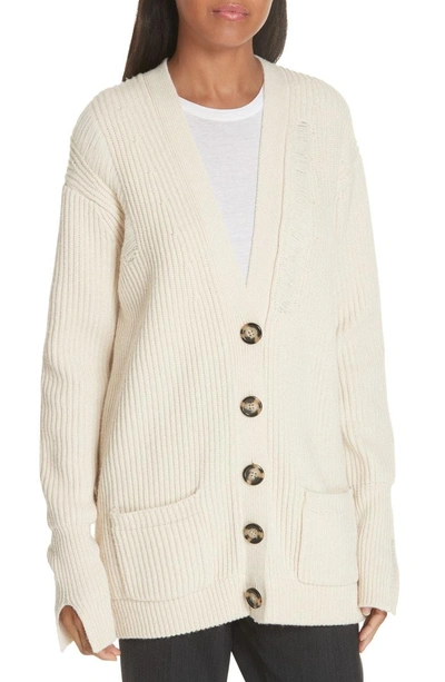 Shop Helmut Lang Distressed Wool Cardigan In Light Canvas