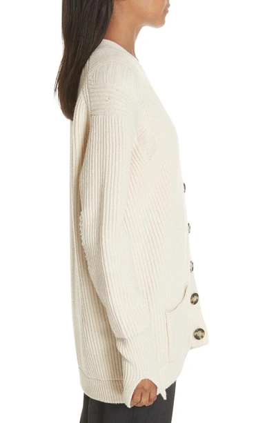 Shop Helmut Lang Distressed Wool Cardigan In Light Canvas