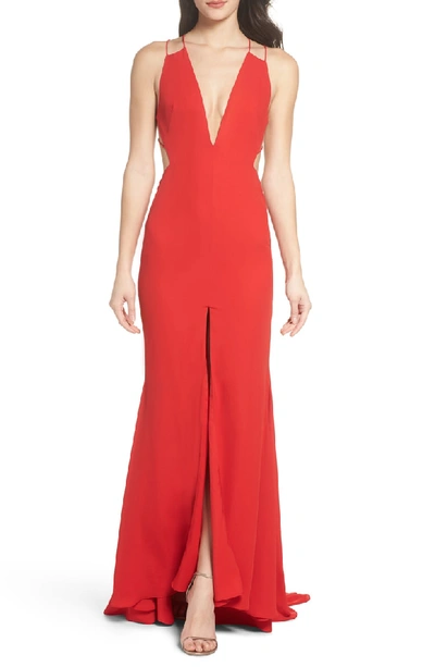 Shop Fame And Partners Fame & Partners Surreal Dreamer Cutout Gown In Red