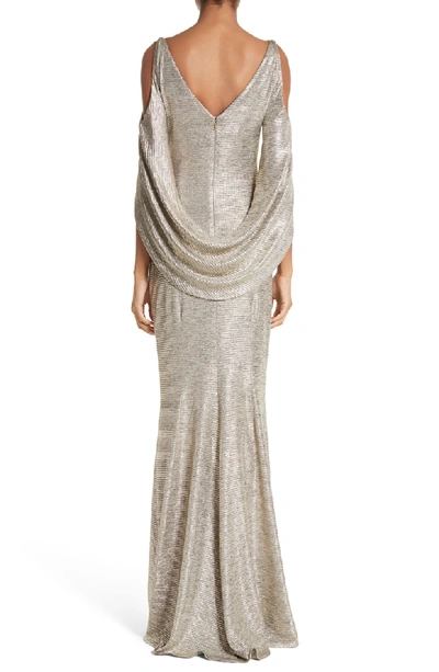 Talbot Runhof Ponceau Metallic Cold-shoulder Gown In Gold