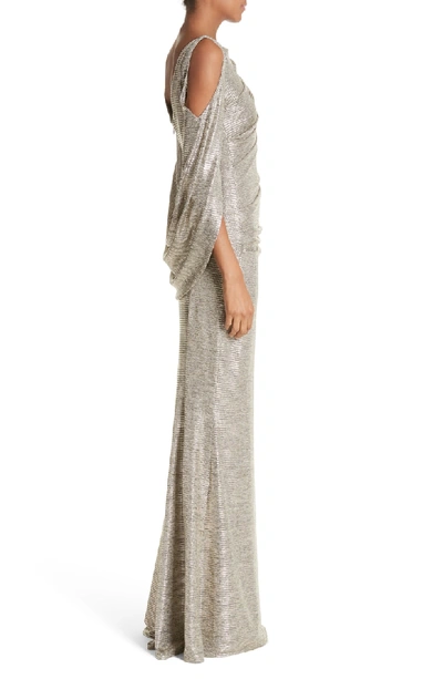 Talbot Runhof Ponceau Metallic Cold-shoulder Gown In Gold