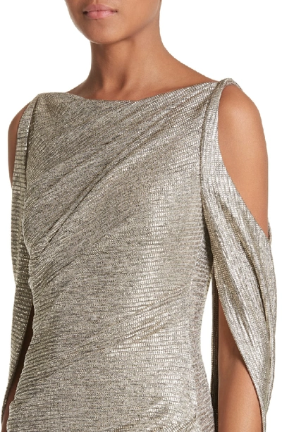 Talbot Runhof Ponceau Metallic Cold-shoulder Gown In Gold