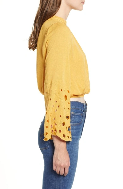 Shop Moon River Eyelet Bell Sleeve Crop Top In Gold