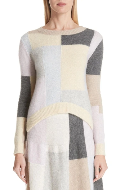 Shop Adam Lippes Patchwork Cashmere & Silk Sweater In Plaid Multi