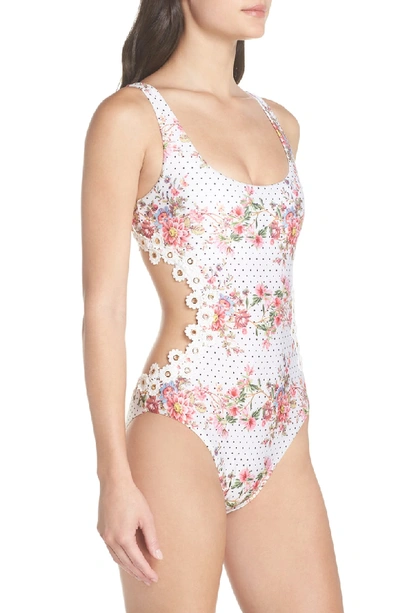 Shop Isabella Rose A Bit Of Bubbly Cutout One-piece Swimsuit In White Multi