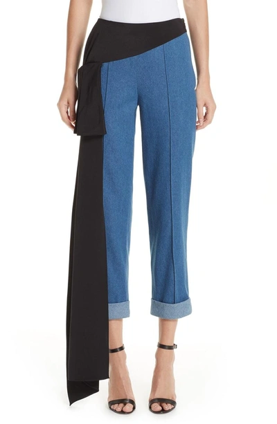 Shop Hellessy Romeo Silk Panel Crop Jeans In Medium Blue